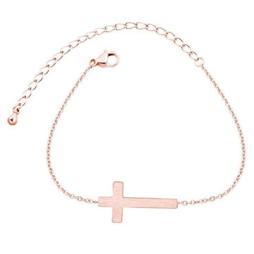 Crucifix Jesus Christian Horizontal Sideways Cross Charm Bracelets for Women - Stainless Steel Religious Jewellery - The Jewellery Supermarket